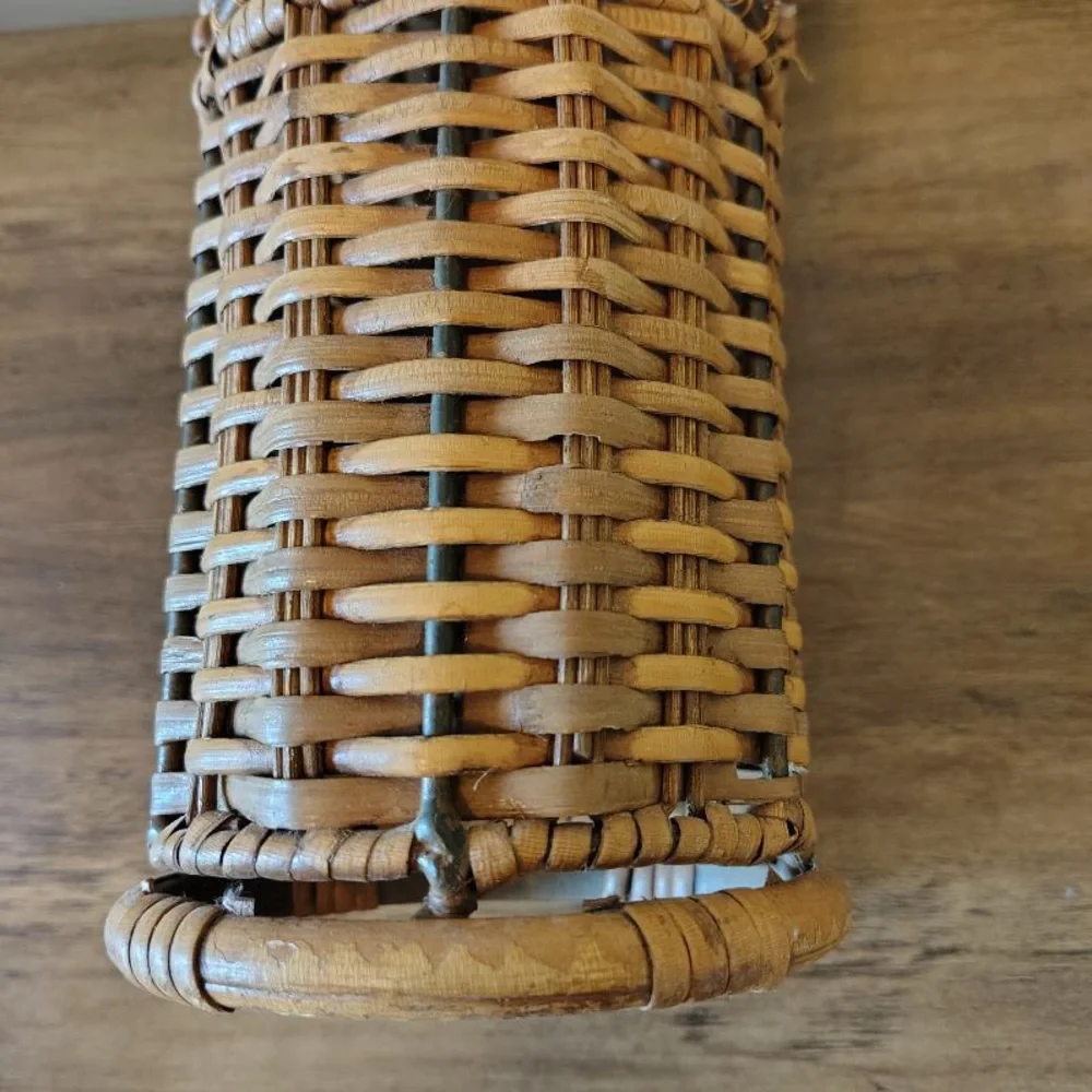 Vtg Wicker Rattan Beaded Candle Holder Metal Frame Boho Home Decor 9”